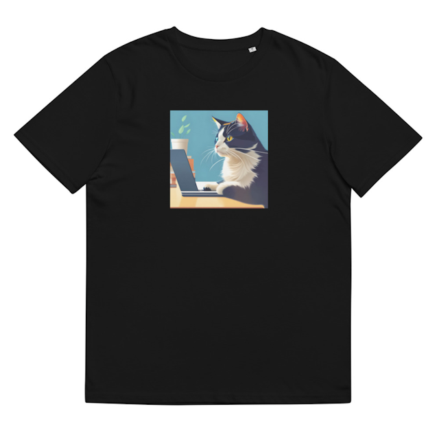 Black / S Unisex Coder Kitty organic cotton t-shirt