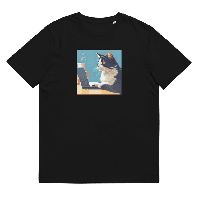 Black / S Unisex Coder Kitty organic cotton t-shirt